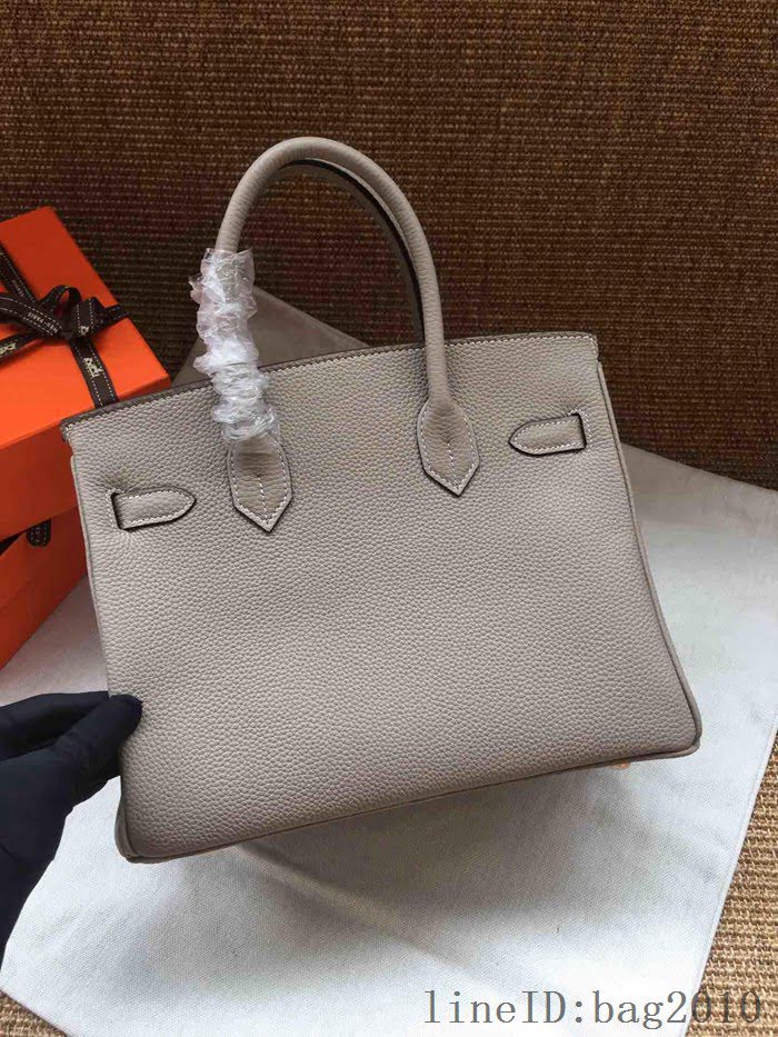 愛馬仕HERMES Birkin 鉑金包 淺灰 進口小牛皮 金銀扣 皮質細膩柔軟 時尚女手提包  tdher1131